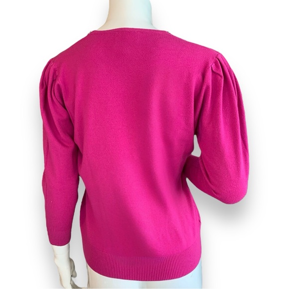LIV MILANO HOT PINK LONG SLEEVE SWEATER WITH RHINESTONE ACCENTS. WOMEN SZ MEDIUM - Picture 2 of 7